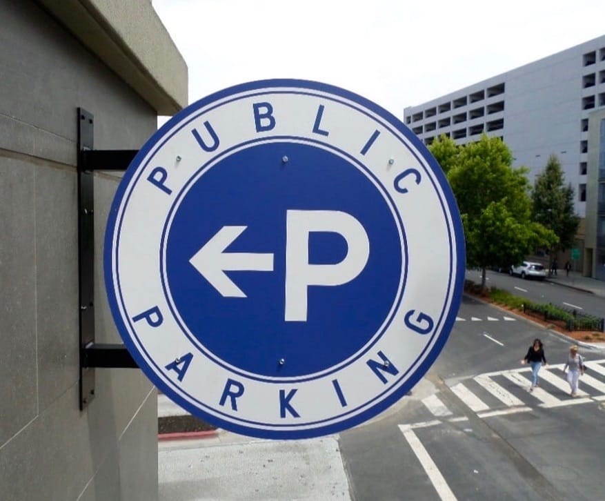 Well Design Broadway Grand Retail Investors Parking Garage Oakland Projecting Sign